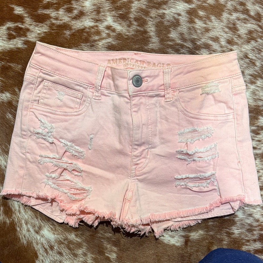 American Eagle Outfitters Light Pink Distressed Jean Shorts